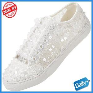 Lace Sequin Bridal Sneakers Flat Comfort Wedding Shoes Breathable Casual